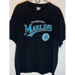 Vintage Lee Sport Florida Marlins MLB Short Sleeve Black Shirt Size XL Baseball